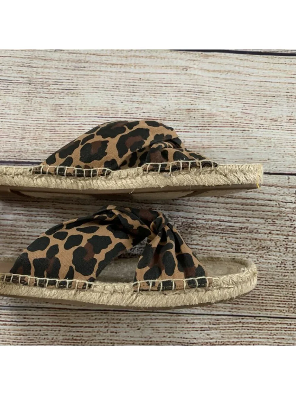 J. Crew Brown Leopard Open Toe Twisted Jute Espadrille Sandals